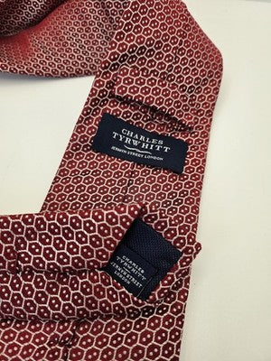 Charles Tyrwhitt Silk Tie Mens Red White Geometric Hexagon Wedding Neck Tie Vintage Retro