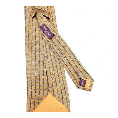 TM Lewin Mustard Yellow Jacquard All Silk Tie Mens Vintage Retro Wedding Formal Designer