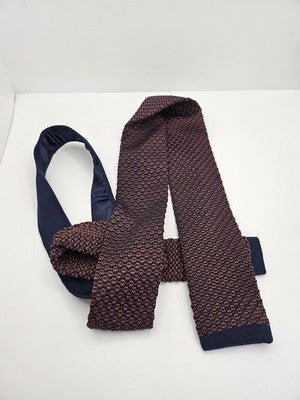 White Stuff Skinny Knitted Orange Tie Men Geometric Square End Necktie Mod Mens Vintage Retro