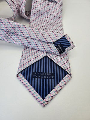 Charles Tyrwhitt Silk Tie Mens Pink Purple Geometric Triangles Neck Tie Vintage Retro Wedding