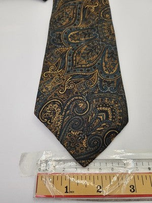 Liberty Silk Tie Mens Gold Green Paisley Floral Vtg Wedding Neck Tie Vintage Retro Formal