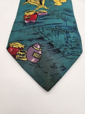 Disney Tie Rack Silk Tie Mens Green Winnie the Pooh Novelty Vtg Neck Clearance Vintage Retro