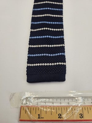 D.berite Skinny Knitted Navy Tie Men Striped Woven Square End Necktie Mod Mens Vintage Retro