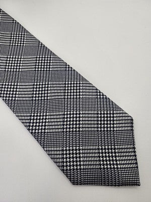 Charles Tyrwhitt Silk Tie Mens Navy White Houndstooth Check Wedding Neck Tie Vintage Retro