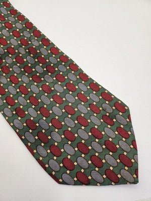Burberrys Silk Tie Mens Green Red Geometric Oval Spots Vtg Wedding Clearance Vintage Retro