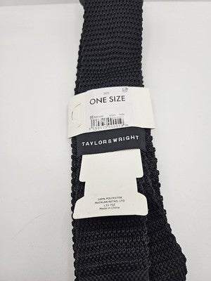 Taylor and Wright Skinny Knitted Black Tie Men Plain Woven Square End Necktie Mens Vintage