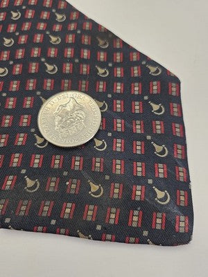 Gucci Silk Tie Mens Navy Blue Red Geometric Horn Vtg Wedding Neck Tie Clearance Vintage Retro