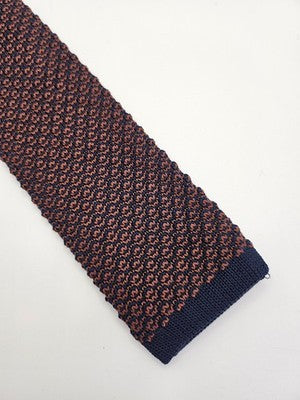 White Stuff Skinny Knitted Orange Tie Men Geometric Square End Necktie Mod Mens Vintage Retro