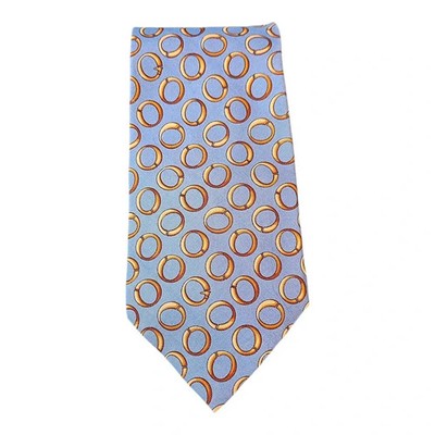 Trussardi Pale Blue and Gold Ring Pattern Silk Tie Mens Vintage Retro Wedding Formal Designer