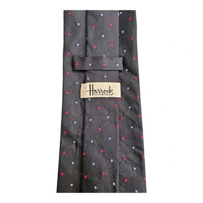 Harrods Black Spotted Silk Tie Mens Vintage Retro Wedding Formal Designer Classic Necktie