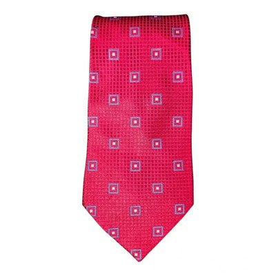 Austin Reed Red Silk Tie with Blue Square Pattern Mens Vintage Retro Wedding Formal Designer