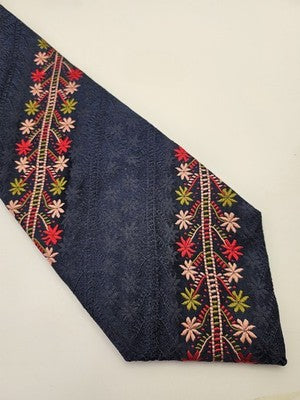 Paul Smith Silk Tie Mens Blue Floral Embroidered Pink Red Wedding Neck Tie Vintage Retro Formal