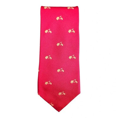 TM Lewin Red Silk Tie with Yellow Scooter Motif Mens Vintage Retro Wedding Formal Designer