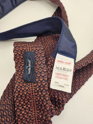 White Stuff Skinny Knitted Orange Tie Men Geometric Square End Necktie Mod Mens Vintage Retro