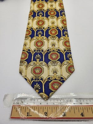 Gianni Versace Silk Tie Mens Blue Gold Red Baroque Medusa Vtg Neck Tie Vintage Retro Wedding
