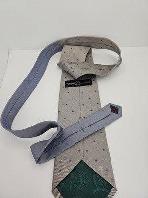 Tommy Hilfiger Silk Tie Mens Grey Beige Polka Dot Spots Vtg Wedding Clearance Vintage Retro