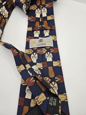 Aquascutum Silk Tie Mens Navy Blue Brown Trench Coat Novelty Vtg Neck Tie Vintage Retro Wedding