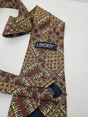 Liberty Silk Tie Mens Gold Red Blue Floral Paisley Vtg Wedding Neck Tie Vintage Retro Formal