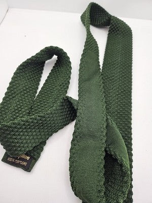 Crimplene Skinny Knitted Green Tie Men Textured Woven Square End Necktie Mod Mens Vintage Retro