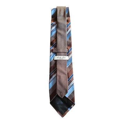 Austin Reed Brown and Blue Striped Silk Tie Mens Vintage Retro Wedding Formal Designer Classic
