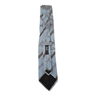 Hugo Boss Grey Striped Silk Tie Mens Vintage Retro Wedding Formal Designer Classic Necktie