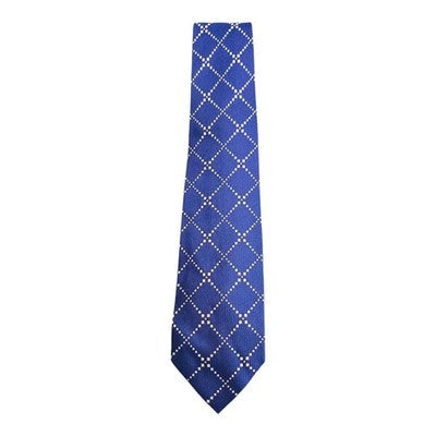 TM Lewin Blue and White Geometric Pattern Silk Tie Mens Vintage Retro Wedding Formal Designer