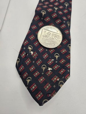 Gucci Silk Tie Mens Navy Blue Red Geometric Horn Vtg Wedding Neck Tie Clearance Vintage Retro