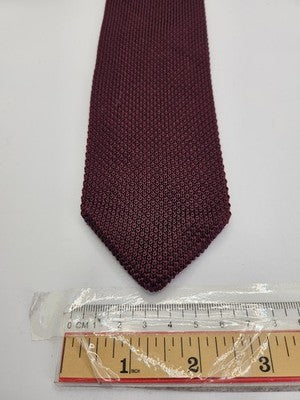 DQT London Skinny Knitted Burgundy Tie Men Plain Woven Square End Necktie Mod Mens Vintage