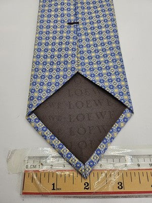 Loewe Silk Tie Mens Blue Yellow Geometric Circles Retro Wedding Neck Clearance Vintage Formal