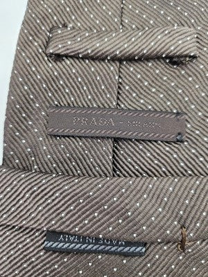 Mens Silk Tie Brown White Polka Dot Textured Vtg Wedding Neck Tie Italy Vintage Retro Formal