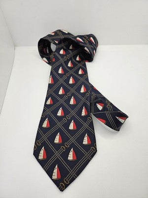 Harrods Silk Tie Mens Navy Blue Red Nautical Sailing Vtg Wedding Neck Tie Vintage Retro Formal