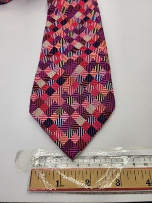 Duchamp London Silk Tie Mens Pink Purple Geometric Diamond Wedding Neck Tie Vintage Retro