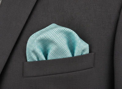 Mens Silk Pocket Square Aqua Geometric Vtg Wedding Handkerchief Hankie Formal Suit Vintage