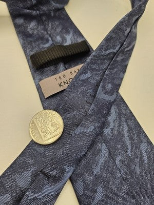Ted Baker Silk Tie Mens Blue Camouflage Textured Vtg Wedding Neck Tie Clearance Vintage Retro