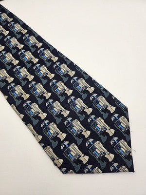 Star Wars Silk Tie Mens Blue Grey R2-D2 Droid Novelty Vtg Wedding Clearance Vintage Retro