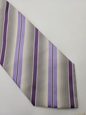 Aquascutum Silk Tie Mens Purple Grey Striped Vtg Wedding Neck Tie Vintage Retro Formal Designer