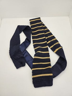 Michelsons Skinny Knitted Navy Tie Men Striped Woven Square End Necktie Mod Mens Vintage Retro