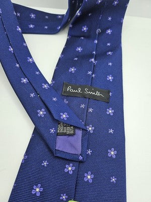 Paul Smith Silk Tie Mens Blue Purple Floral Daisy Vtg Wedding Neck Tie Clearance Vintage Retro