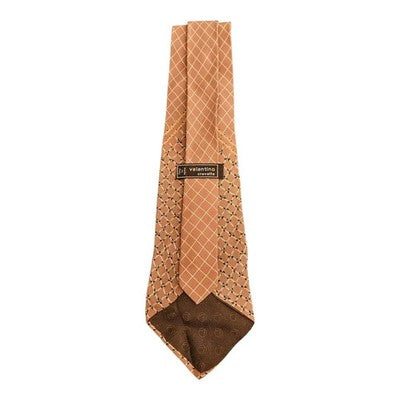 Valentino Cravatte Vintage Brown Check Floral Silk Tie Mens Retro Wedding Formal Designer
