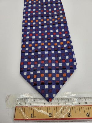 Paul Smith Silk Tie Mens Blue Red Orange Geometric Squares Retro Neck Clearance Vintage Wedding