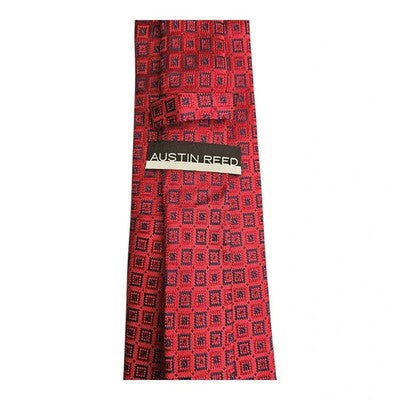 Austin Reed Red Silk Tie with Square Pattern Mens Vintage Retro Wedding Formal Designer Classic