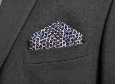 Mens Pocket Square Blue Geometric Vtg Wedding Handkerchief Polyester Hankie Silk Formal Suit