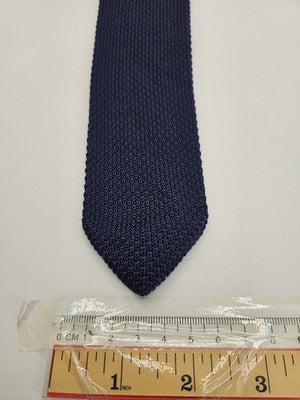 MandS Skinny Knitted Navy Tie Men Plain Woven Square End Necktie Mod Mens Vintage Retro Wedding