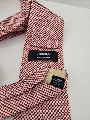 Charles Tyrwhitt Silk Tie Mens Red White Polka Dot Textured Wedding Neck Tie Vintage Retro