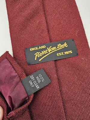 Pierre Van Buck Wool Tie Mens Burgundy Red Textured Woven Vtg Wedding Neck Tie Vintage Retro
