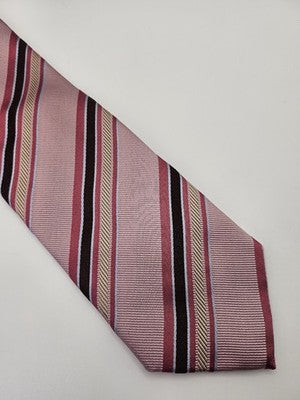 Hugo Boss Silk Tie Mens Pink Striped Diagonal Textured Wedding Neck Tie Vintage Retro Formal