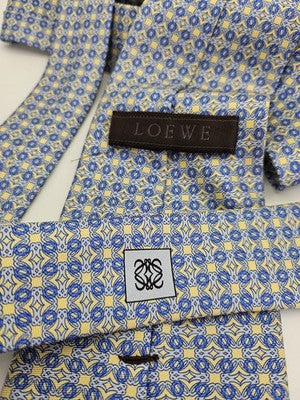 Loewe Silk Tie Mens Blue Yellow Geometric Circles Retro Wedding Neck Clearance Vintage Formal