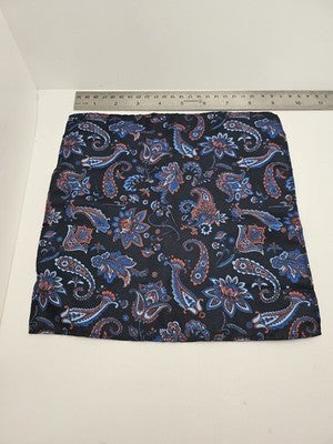 Mens Pocket Square KM Navy Vtg Retro Wedding Pre-Loved Vintage Poly 8''-10'' Silk Handkerchief
