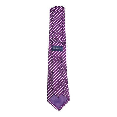 Rochas Paris Purple and White Striped Silk Tie Mens Vintage Retro Wedding Formal Designer