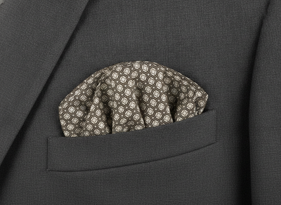 Cotton Pocket Square Mens Grey Geometric Vtg Wedding Handkerchief Hankie Silk Formal Suit